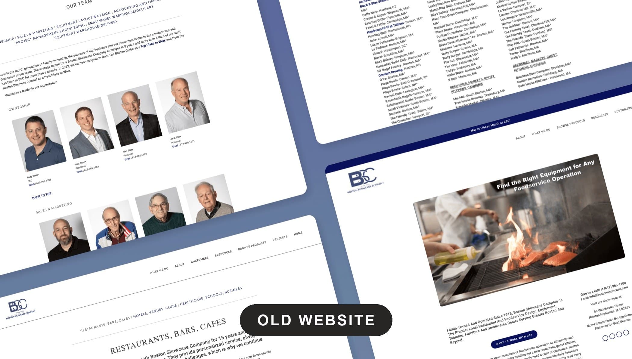 Angled array of the old website, 2019 to 2024