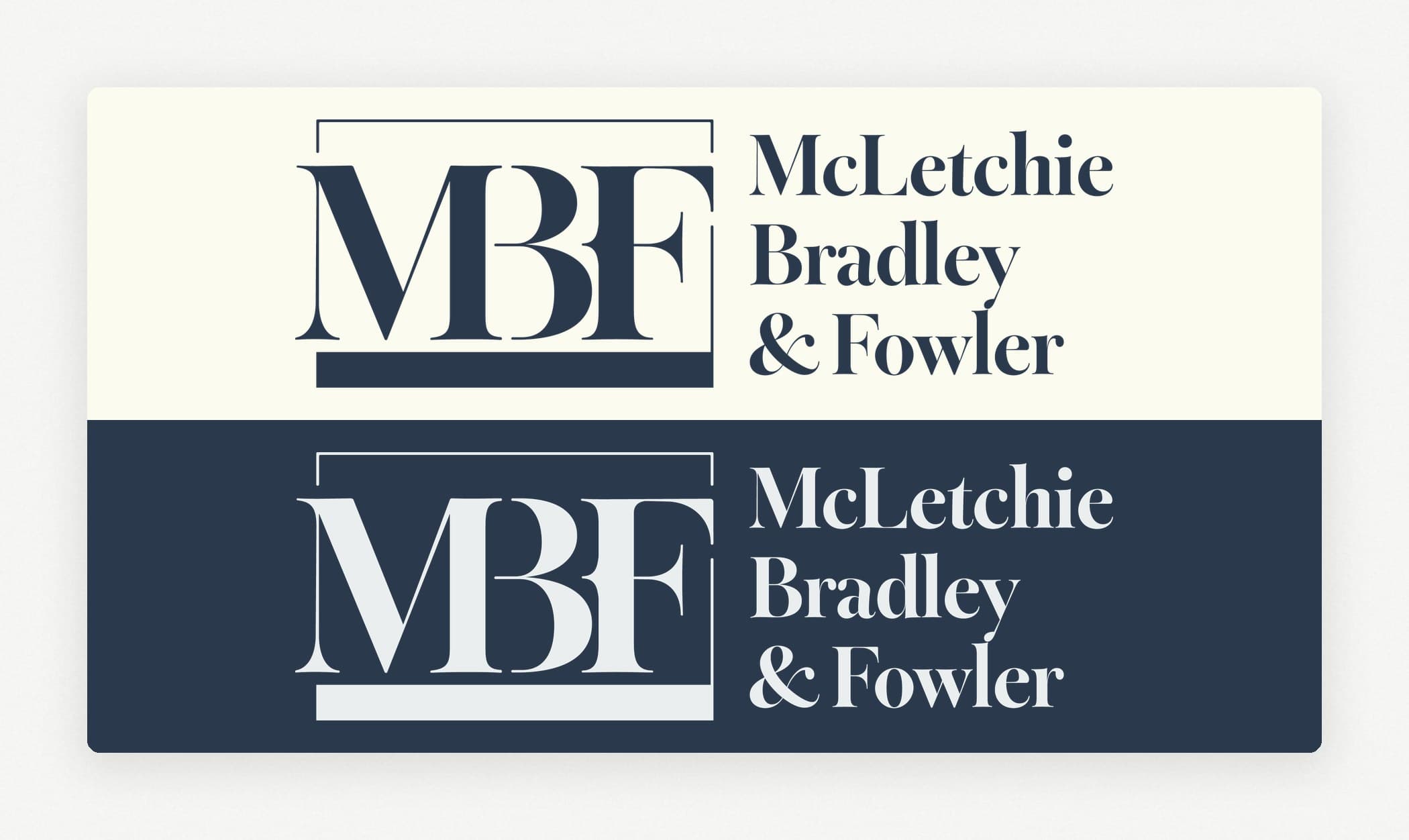 The horizontal lockup dark on light above, light on brand navy below