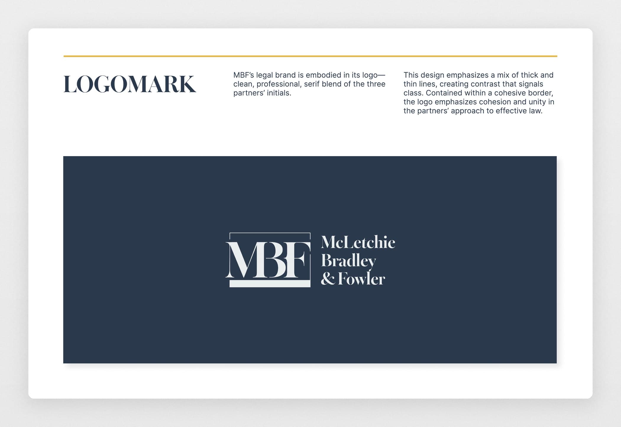 Brand guide page introducing the interlocked MBF logomark