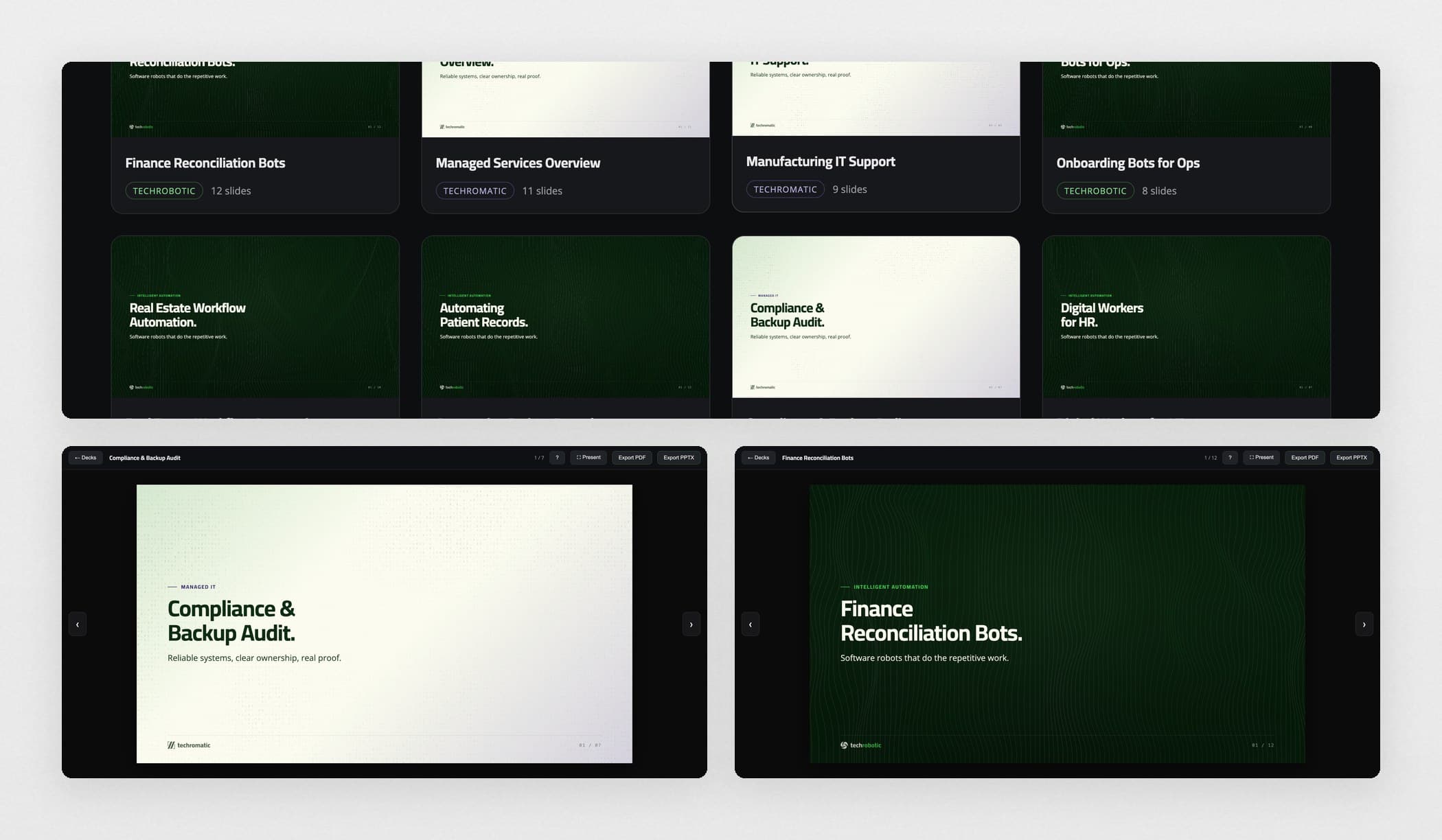 The presentation engine library and two decks generated from it
