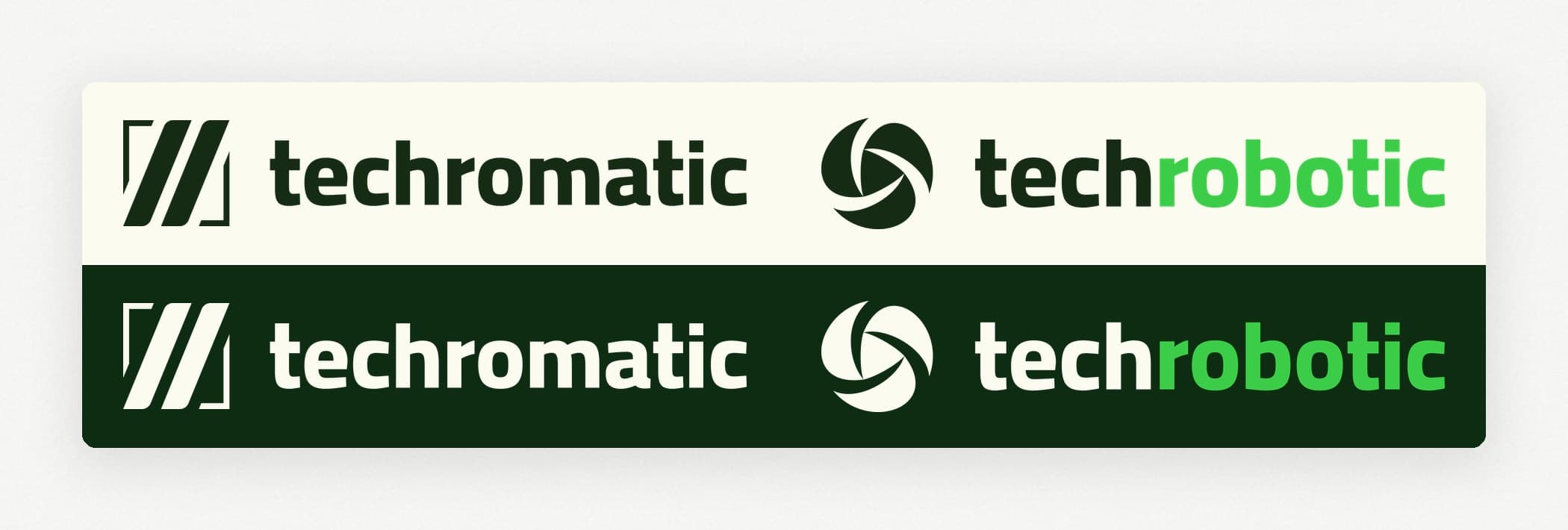 Both wordmarks on ivory and on evergreen