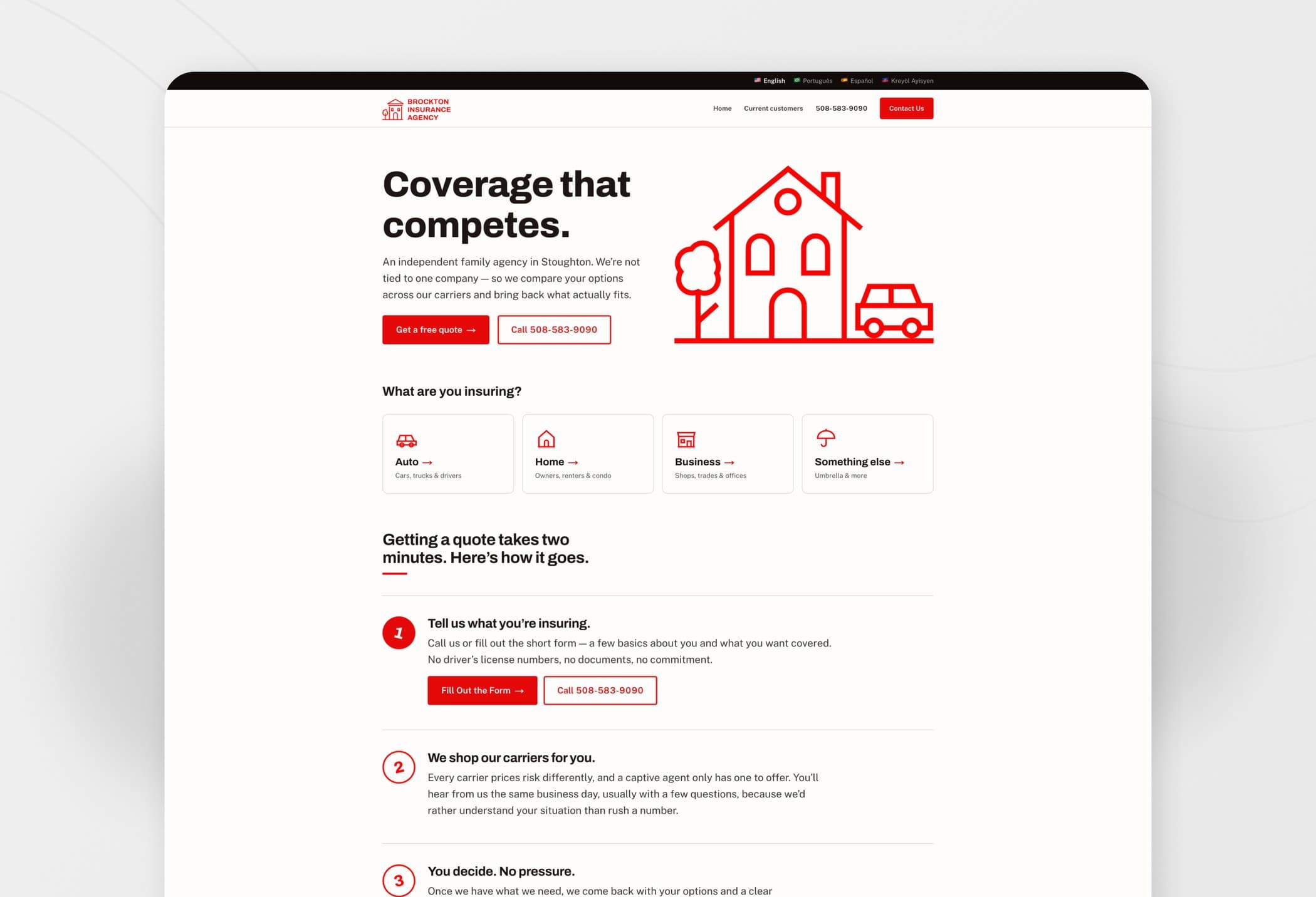 The rebuilt Brockton Insurance Agency site