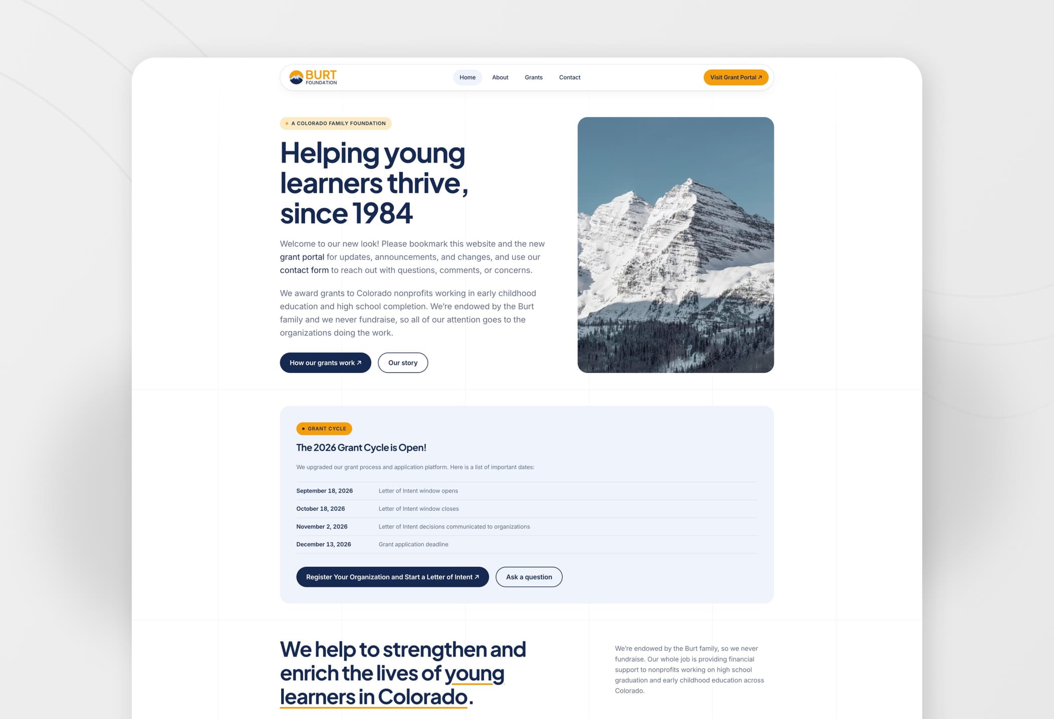The rebuilt Burt Foundation homepage