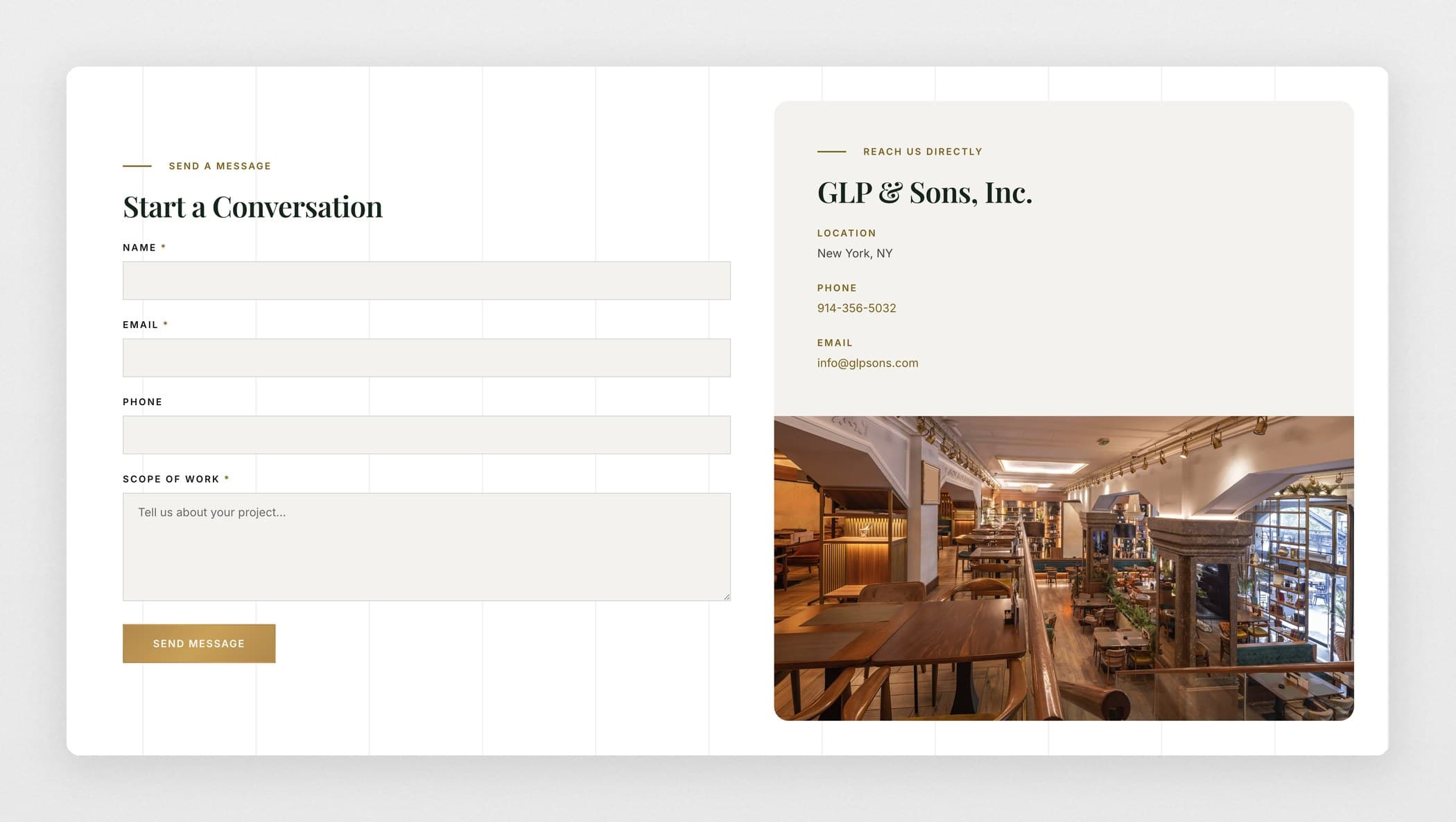 The scoped inquiry form, beside a panel for people who would rather call