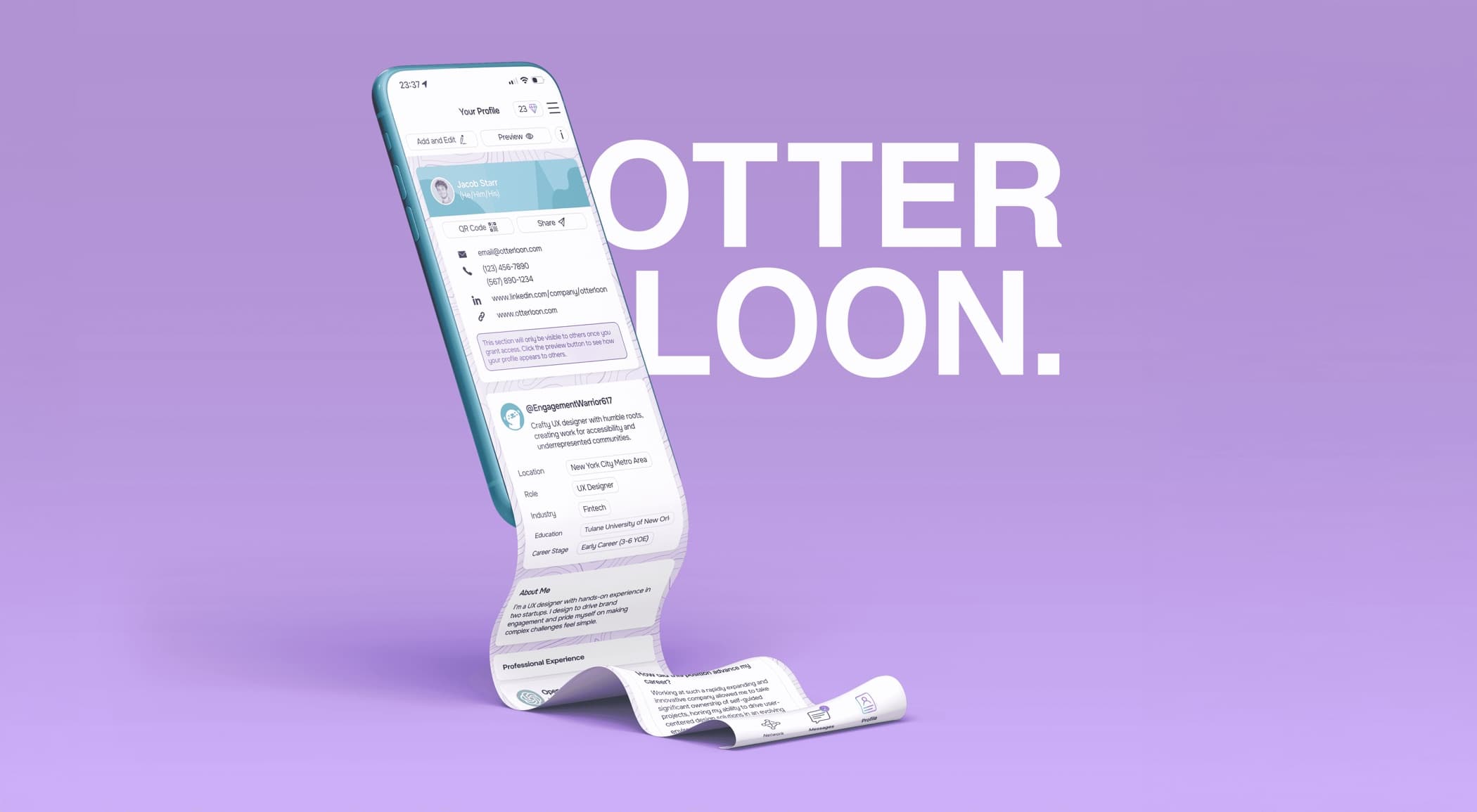 One Mockup of OtterLoon's Homepage With a Screen That Flows Off the Phone Screen