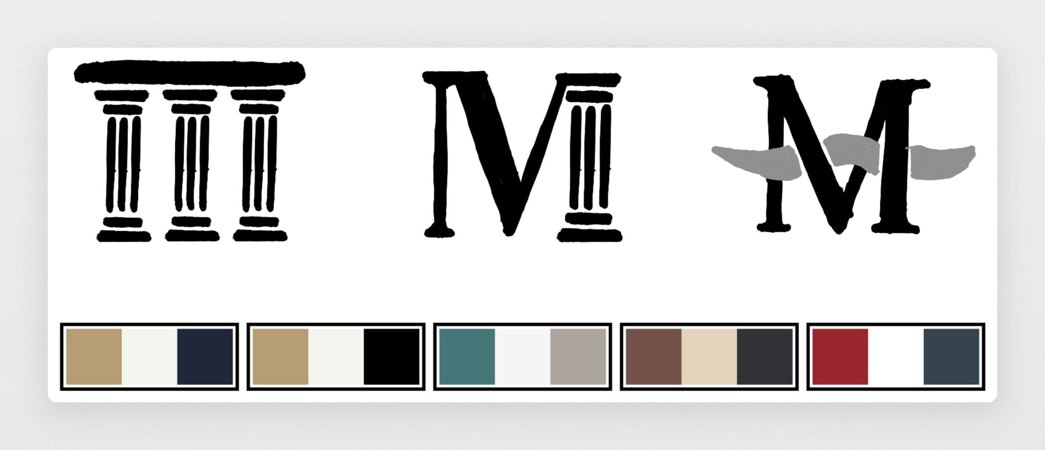 Three logo directions and five palettes, all declined